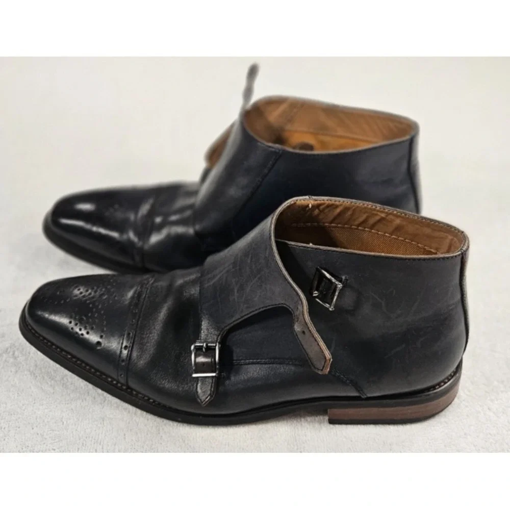 La Milano Memory Foam Genuine Leather Gino Navy Shoes 12M Double Monk Strap